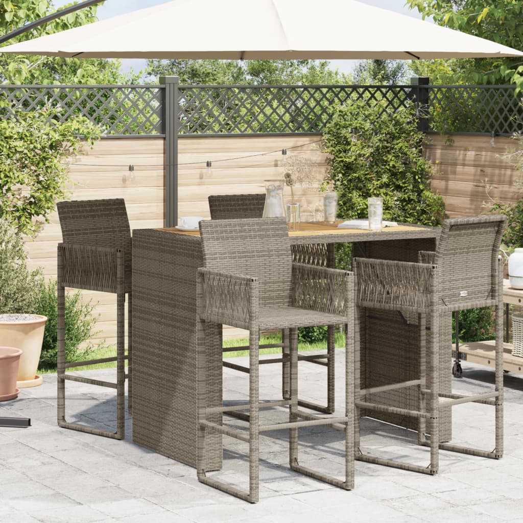vidaXL Garten-Bartisch mit Holzplatte Grau 145x80x110 cm Polyrattan