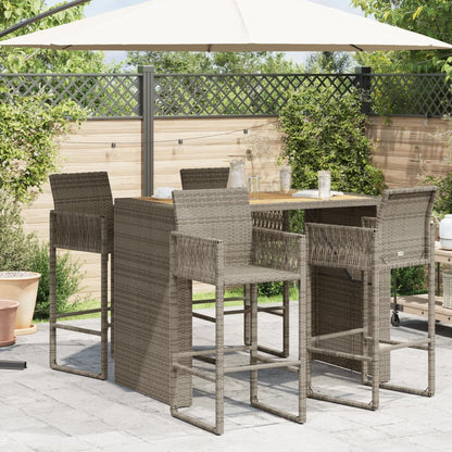 vidaXL Garten-Bartisch mit Holzplatte Grau 145x80x110 cm Polyrattan