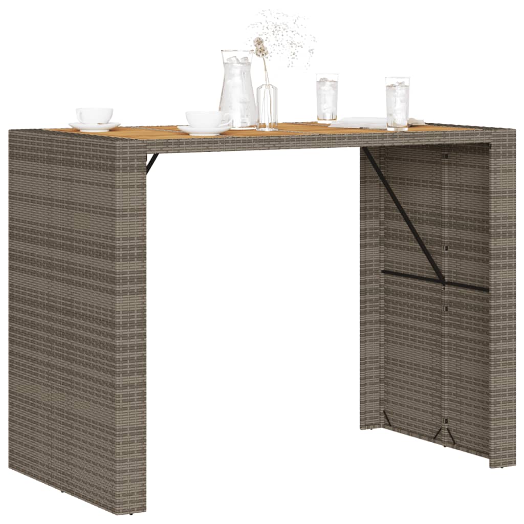 vidaXL Garten-Bartisch mit Holzplatte Grau 145x80x110 cm Polyrattan