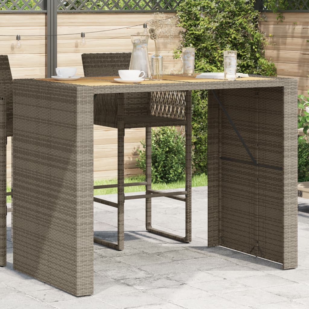 vidaXL Garten-Bartisch mit Holzplatte Grau 145x80x110 cm Polyrattan