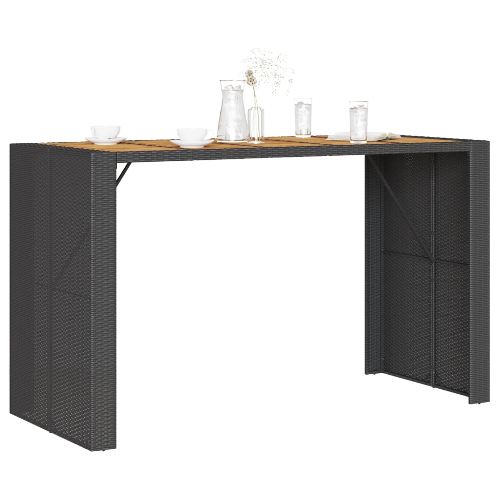 vidaXL Garten-Bartisch mit Holzplatte Schwarz 185x80x110 cm Polyrattan