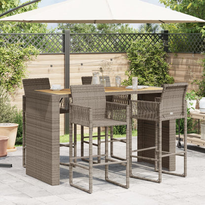vidaXL Garten-Bartisch mit Holzplatte Grau 185x80x110 cm Polyrattan