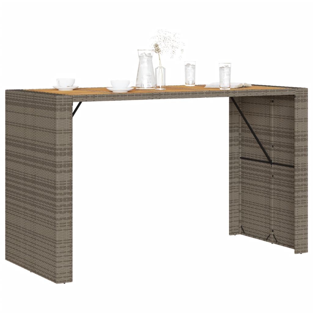 vidaXL Garten-Bartisch mit Holzplatte Grau 185x80x110 cm Polyrattan