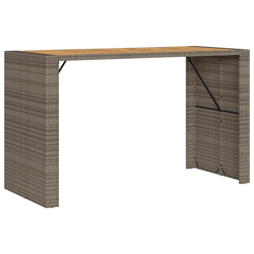 vidaXL Garten-Bartisch mit Holzplatte Grau 185x80x110 cm Polyrattan