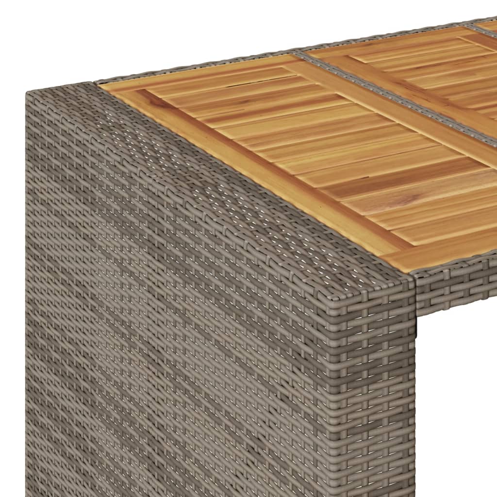 vidaXL Garten-Bartisch mit Holzplatte Grau 185x80x110 cm Polyrattan