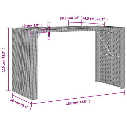 vidaXL Garten-Bartisch mit Holzplatte Grau 185x80x110 cm Polyrattan