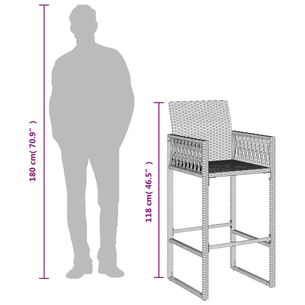 vidaXL Tabourets de bar de jardin 2 pcs Marron Résine tressée