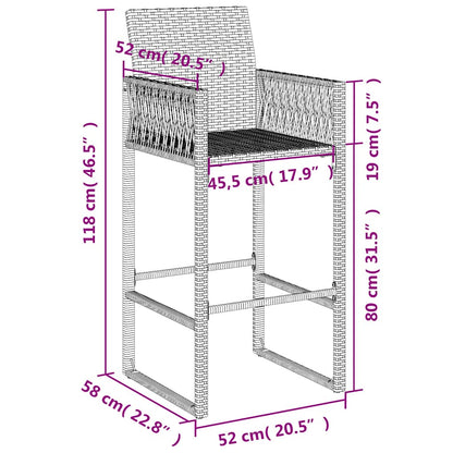 vidaXL Tabourets de bar de jardin 2 pcs Marron Résine tressée