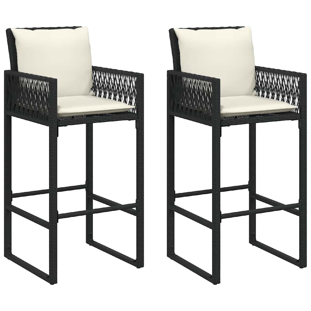 vidaXL Tabourets de bar de jardin avec coussins 2 pcs Noir Résine tressée
