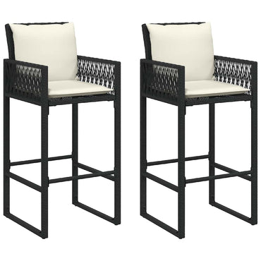 vidaXL Tabourets de bar de jardin avec coussins 2 pcs Noir Résine tressée