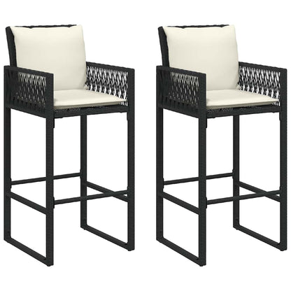 vidaXL Tabourets de bar de jardin avec coussins 2 pcs Noir Résine tressée