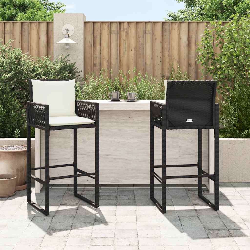 vidaXL Tabourets de bar de jardin avec coussins 2 pcs Noir Résine tressée