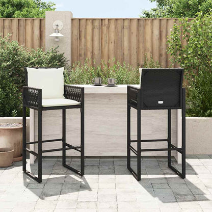 vidaXL Tabourets de bar de jardin avec coussins 2 pcs Noir Résine tressée