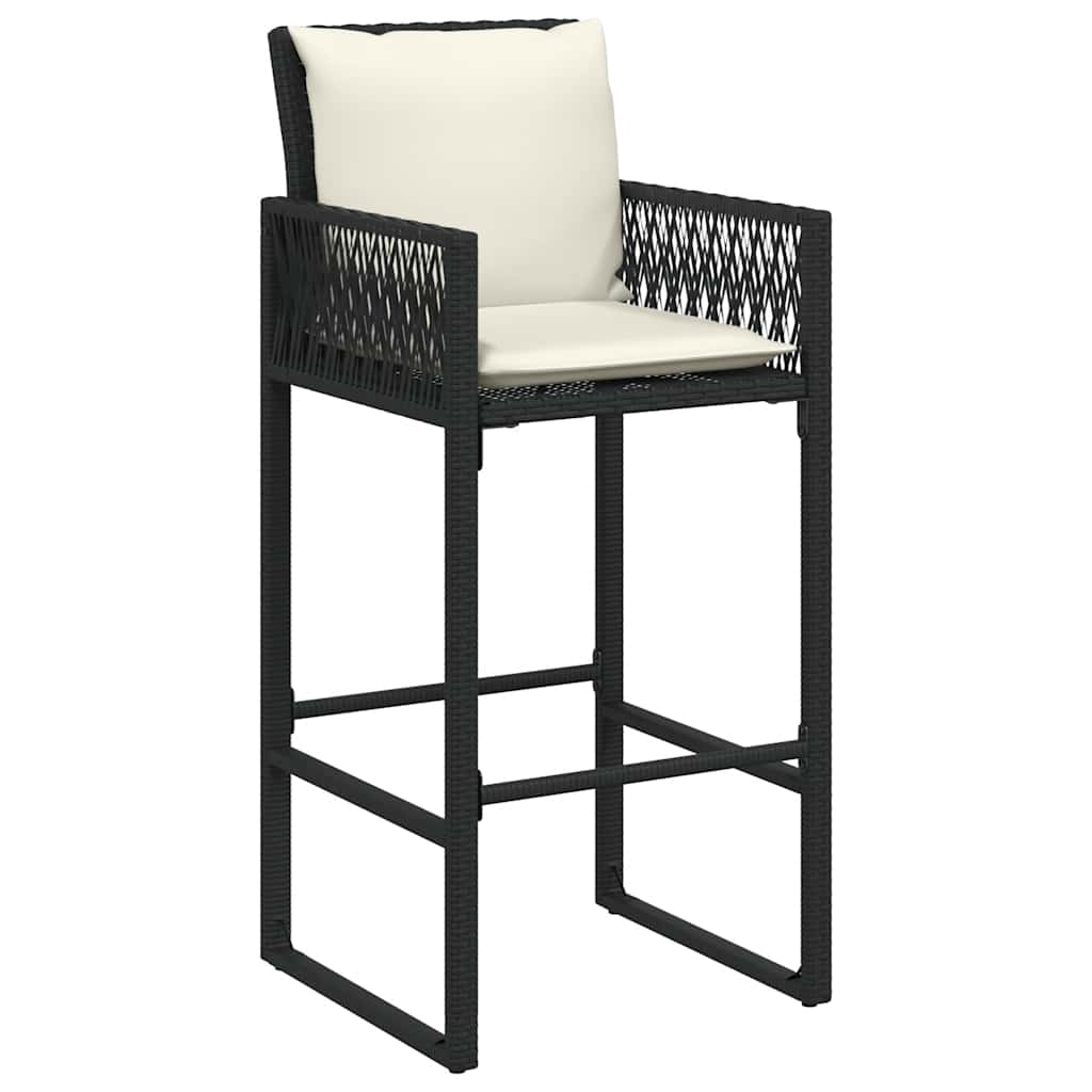 vidaXL Tabourets de bar de jardin avec coussins 2 pcs Noir Résine tressée