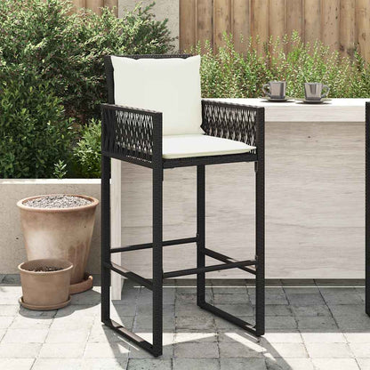 vidaXL Tabourets de bar de jardin avec coussins 2 pcs Noir Résine tressée