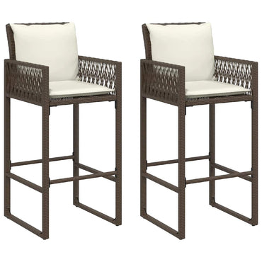 vidaXL Tabourets de bar de jardin avec coussins 2 pcs Marron résine tressée