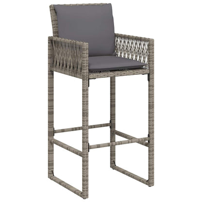 vidaXL Tabourets de bar de jardin avec coussins 2 pcs Gris Résine tressée