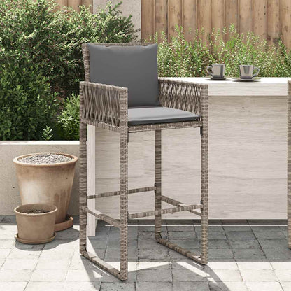 Garten-Barhocker mit Kissen 2 Stk. Grau Poly Rattan