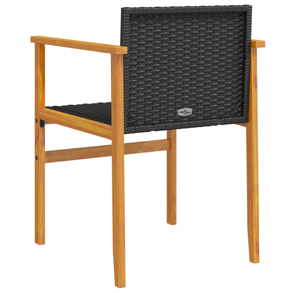vidaXL Gartenstühle 2 Stk. Schwarz Poly Rattan und Massivholz