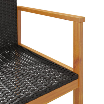 vidaXL Gartenstühle 2 Stk. Schwarz Poly Rattan und Massivholz