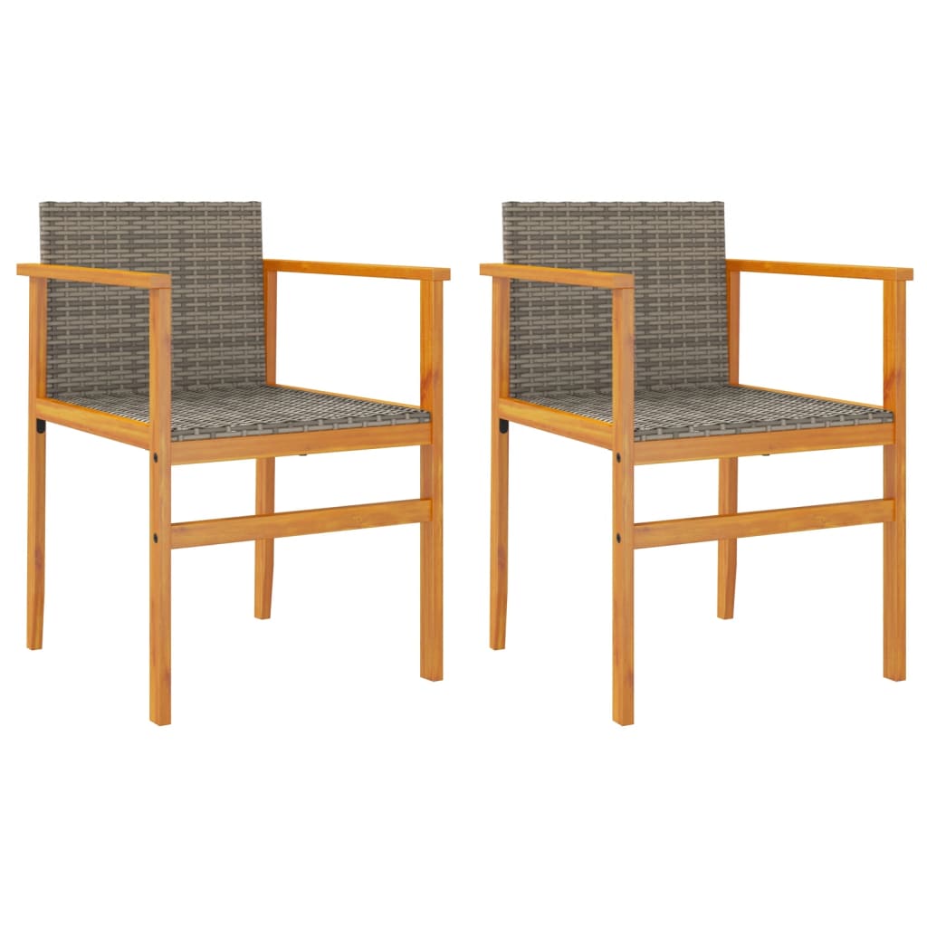 vidaXL Gartenstühle 2 Stk. Grau Poly Rattan und Massivholz