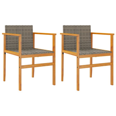 vidaXL Gartenstühle 2 Stk. Grau Poly Rattan und Massivholz