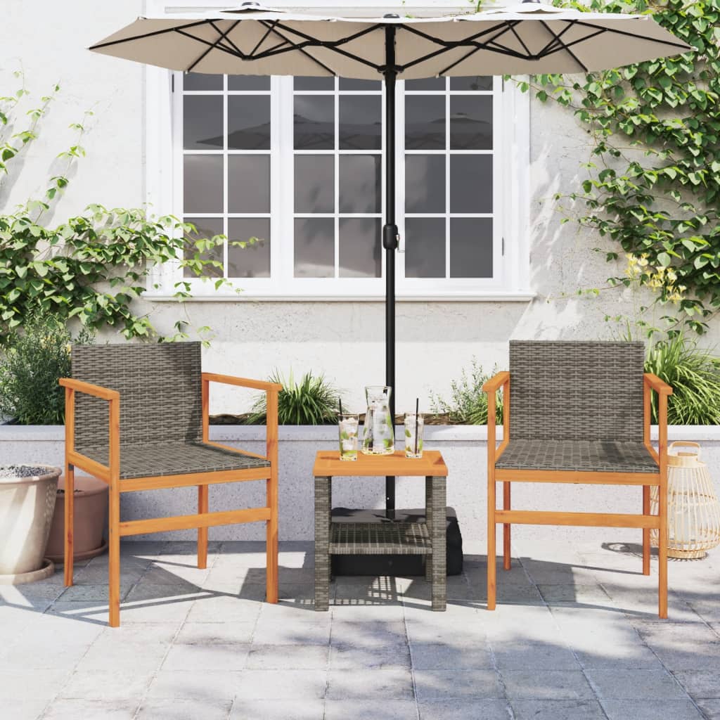vidaXL Gartenstühle 2 Stk. Grau Poly Rattan und Massivholz