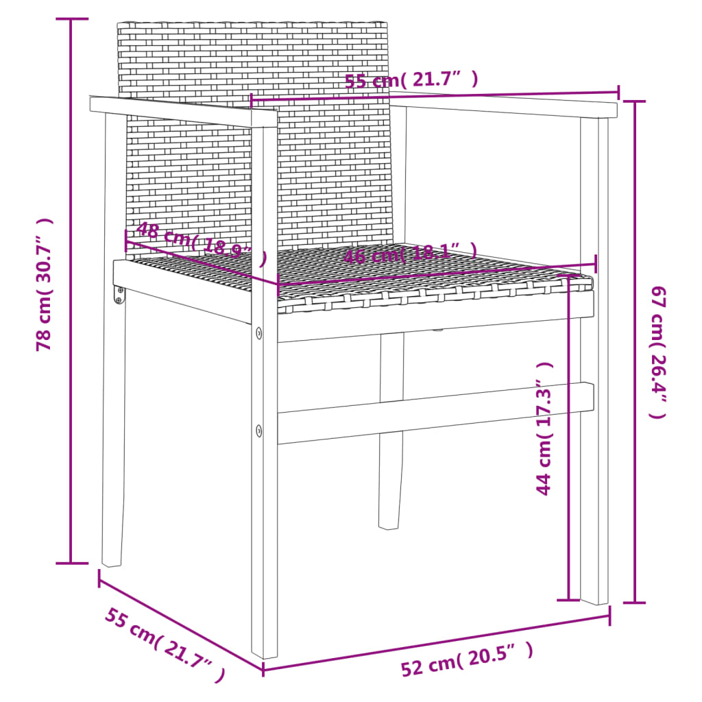 vidaXL Gartenstühle 2 Stk. Grau Poly Rattan und Massivholz