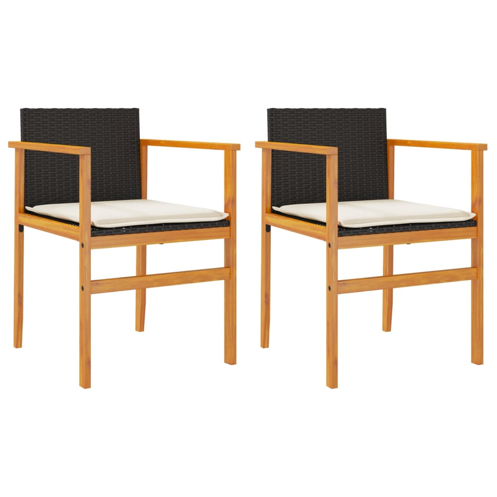 vidaXL Gartenstühle mit Kissen 2 Stk. Schwarz Poly Rattan Massivholz