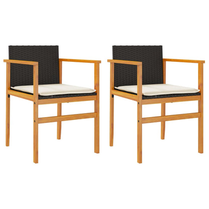 vidaXL Gartenstühle mit Kissen 2 Stk. Schwarz Poly Rattan Massivholz