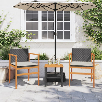 vidaXL Gartenstühle mit Kissen 2 Stk. Schwarz Poly Rattan Massivholz