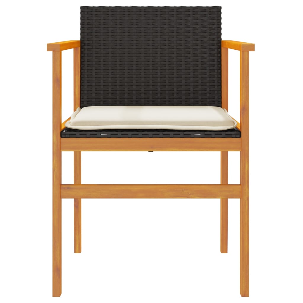 vidaXL Gartenstühle mit Kissen 2 Stk. Schwarz Poly Rattan Massivholz