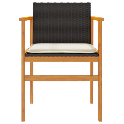 vidaXL Gartenstühle mit Kissen 2 Stk. Schwarz Poly Rattan Massivholz