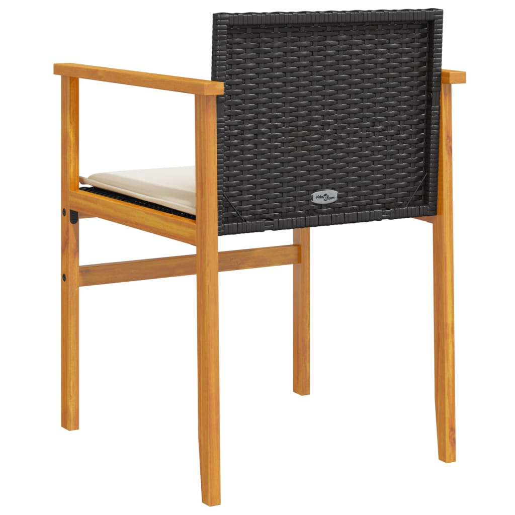 vidaXL Gartenstühle mit Kissen 2 Stk. Schwarz Poly Rattan Massivholz