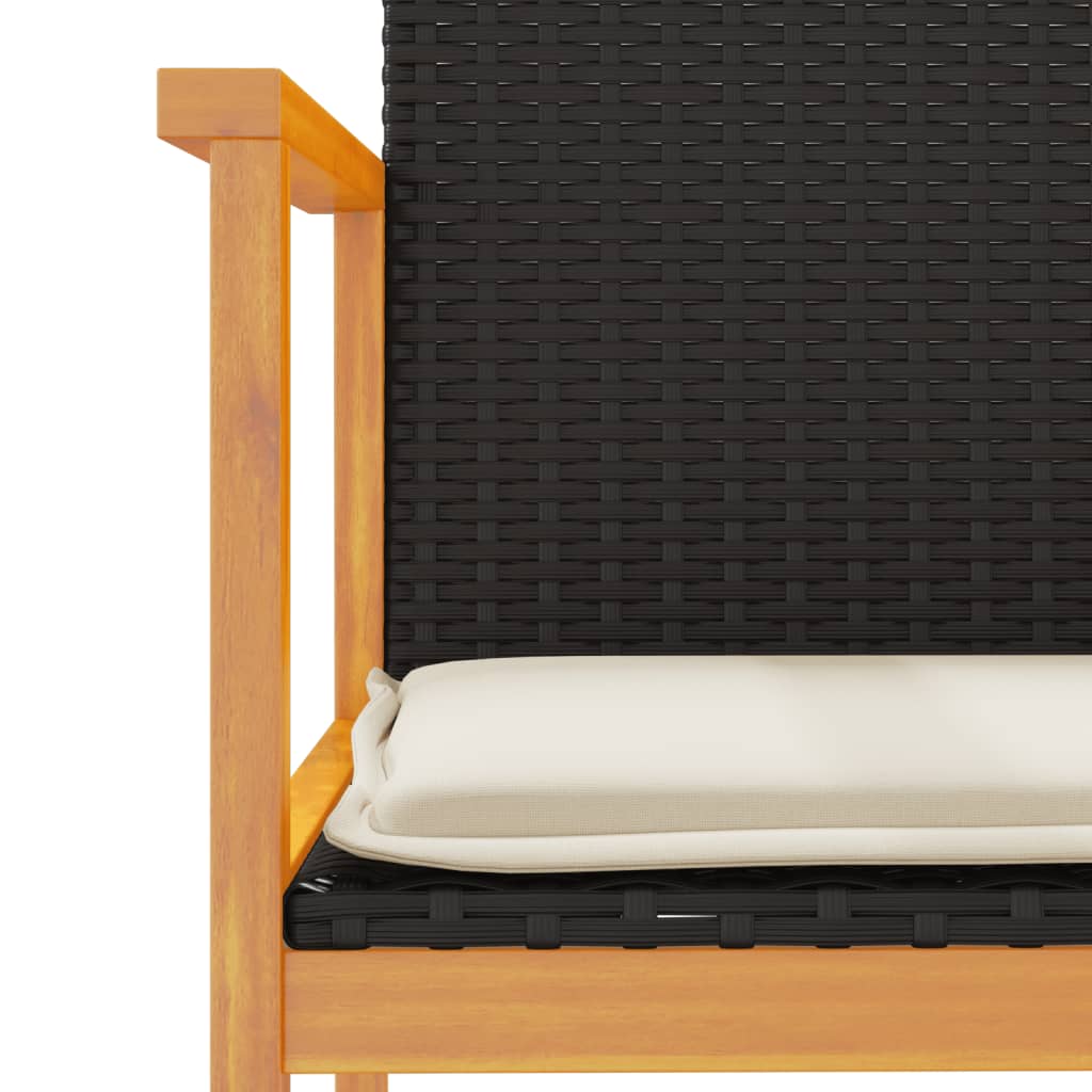 vidaXL Gartenstühle mit Kissen 2 Stk. Schwarz Poly Rattan Massivholz