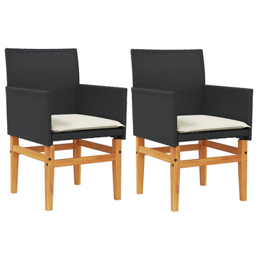 vidaXL Gartenstühle mit Kissen 2 Stk. Schwarz Poly Rattan Massivholz