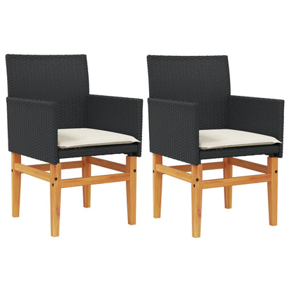 vidaXL Gartenstühle mit Kissen 2 Stk. Schwarz Poly Rattan Massivholz