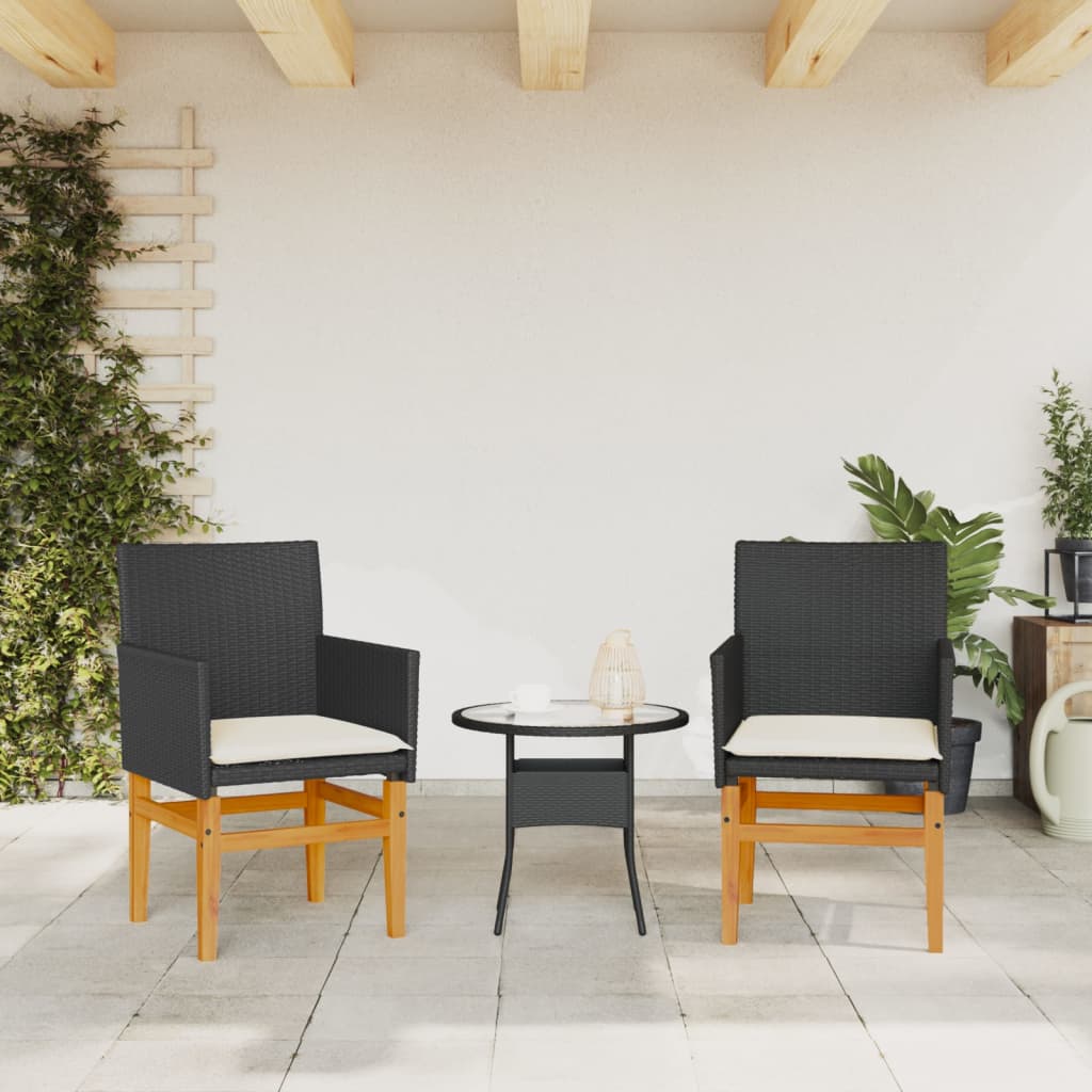 vidaXL Gartenstühle mit Kissen 2 Stk. Schwarz Poly Rattan Massivholz