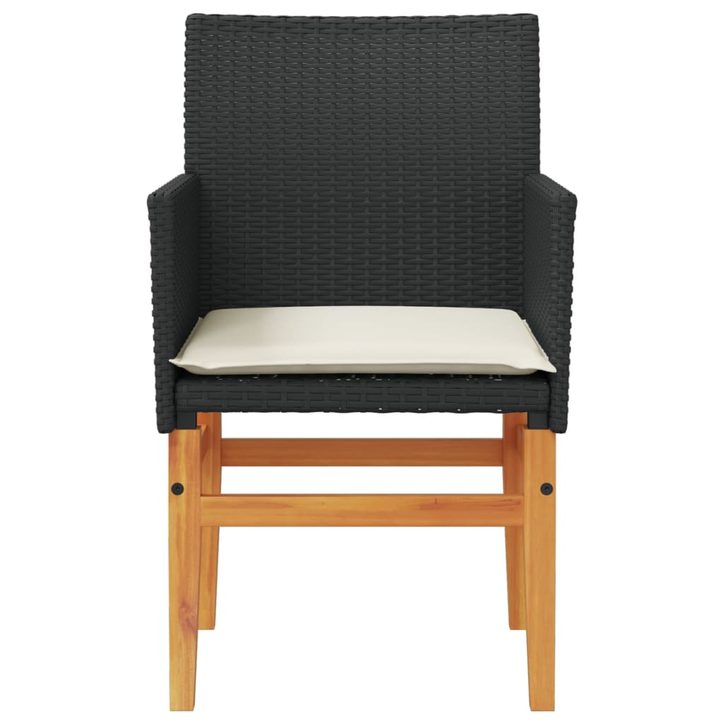 vidaXL Gartenstühle mit Kissen 2 Stk. Schwarz Poly Rattan Massivholz