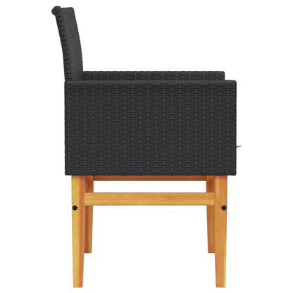 vidaXL Gartenstühle mit Kissen 2 Stk. Schwarz Poly Rattan Massivholz