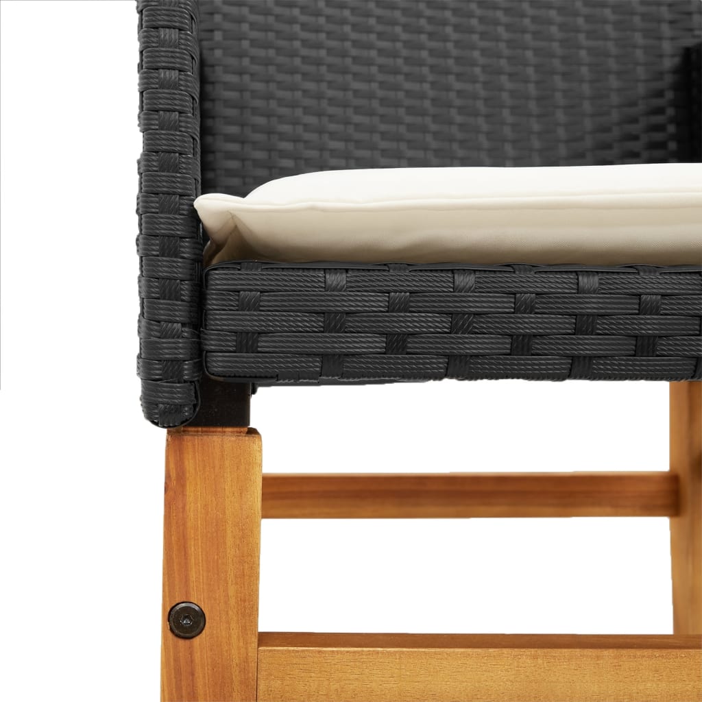 vidaXL Gartenstühle mit Kissen 2 Stk. Schwarz Poly Rattan Massivholz
