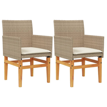 vidaXL Gartenstühle mit Kissen 2 Stk. Beige Poly Rattan Massivholz