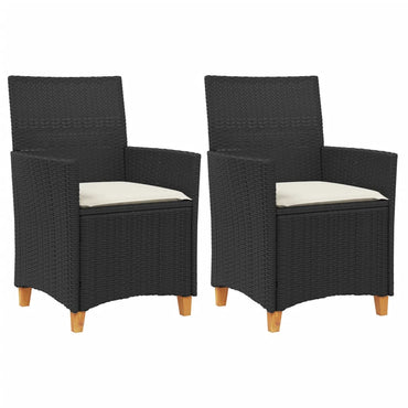 vidaXL Gartenstühle mit Kissen 2 Stk. Schwarz Poly Rattan Massivholz