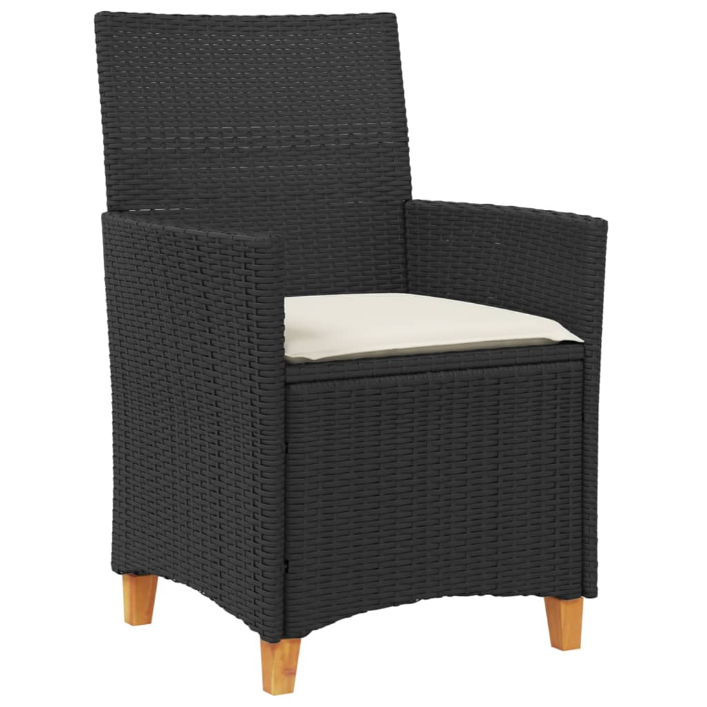 vidaXL Gartenstühle mit Kissen 2 Stk. Schwarz Poly Rattan Massivholz