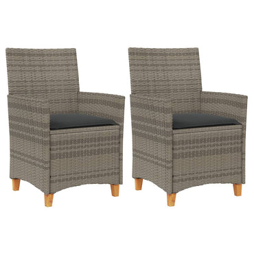 vidaXL Gartenstühle mit Kissen 2 Stk. Grau Poly Rattan Massivholz