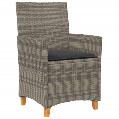 vidaXL Gartenstühle mit Kissen 2 Stk. Grau Poly Rattan Massivholz