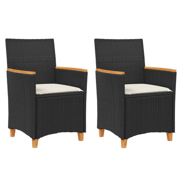 vidaXL Gartenstühle mit Kissen 2 Stk. Schwarz Poly Rattan Massivholz