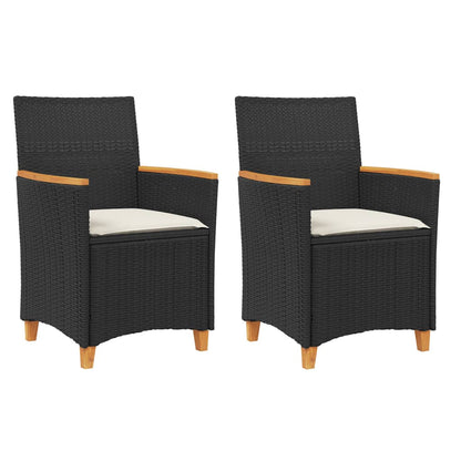 vidaXL Gartenstühle mit Kissen 2 Stk. Schwarz Poly Rattan Massivholz