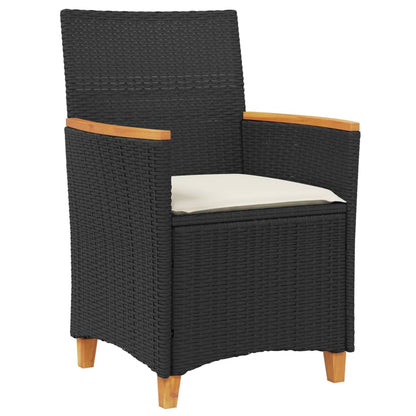 vidaXL Gartenstühle mit Kissen 2 Stk. Schwarz Poly Rattan Massivholz