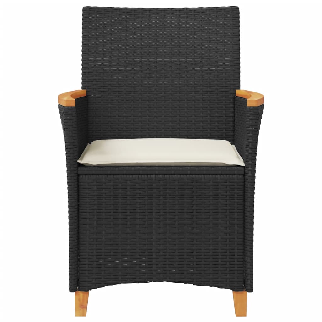 vidaXL Gartenstühle mit Kissen 2 Stk. Schwarz Poly Rattan Massivholz